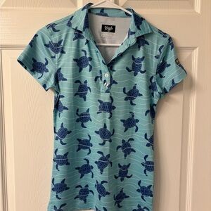 Waggle Blue Turtle Print Polo Shirt
